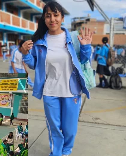 Estudiante de secundaria en el patio de su colegio, en Yungay, Áncash.